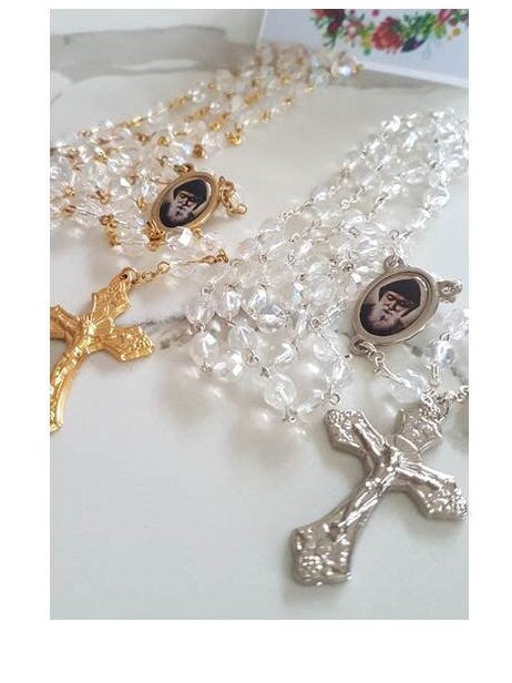 St Charbel Rosary/ Saint Charbel Gold Plated Rosary/San Charbel Glass Rosary/ Maronite Monk and Priest Saint Charbel /Maronite Lebanese