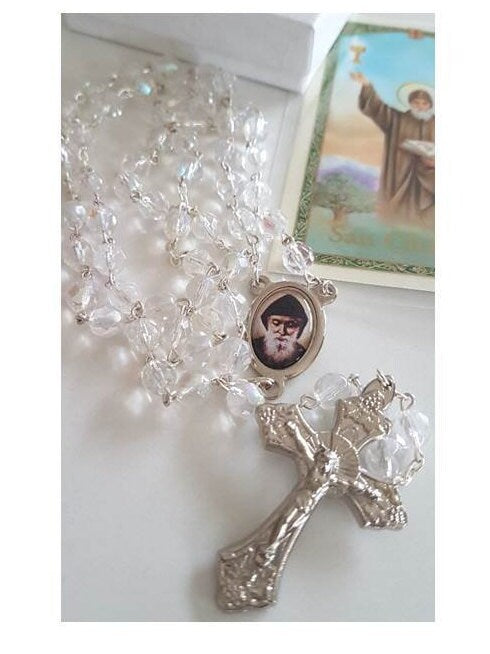St Charbel Rosary/ Saint Charbel Gold Plated Rosary/San Charbel Glass Rosary/ Maronite Monk and Priest Saint Charbel /Maronite Lebanese