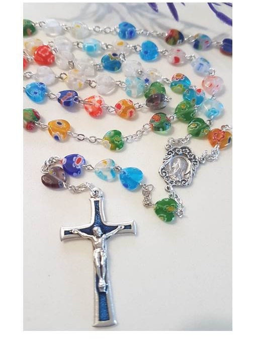 Murano Glass Heart Rosary, Ladies and Girls Rosary,Italian Murano Heart Shape Beads, Colourful Rosary,First Communion & Confirmation Gifts