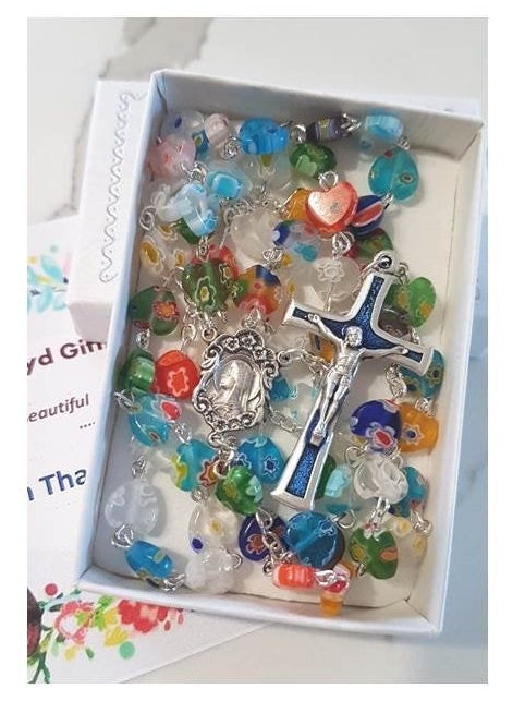 Murano Glass Heart Rosary, Ladies and Girls Rosary,Italian Murano Heart Shape Beads, Colourful Rosary,First Communion & Confirmation Gifts