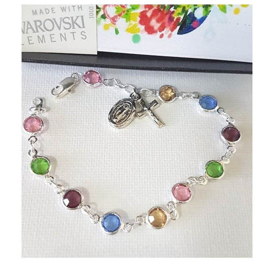 Multi Colour Swarovski Crystal Bracelet/Swarovski Crystal Rosary Bracelet/ Rosary Bracelet made with Austrian Crystal/Birthstone Colours