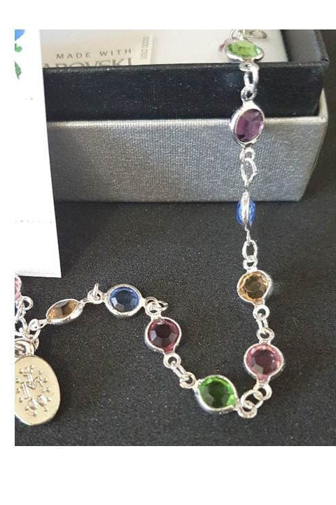Multi Colour Swarovski Crystal Bracelet/Swarovski Crystal Rosary Bracelet/ Rosary Bracelet made with Austrian Crystal/Birthstone Colours
