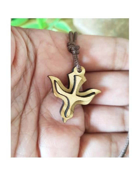 Olivewood Holy Spirit Pendant On Cord/Olive Wood Holy Spirit Necklace/Natural Wood Religious Necklace/Wood Confirmation Pendant/Wooden Gifts