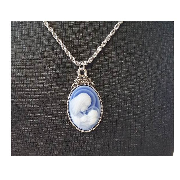 Blue Cameo Mother and Child Rosary/Virgin Mary and Baby Jesus Cameo Rosary/Blue Ceramic and Crystal Rosary with Cameo Image/Gifts For Mum