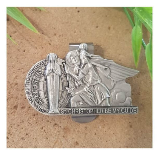 Car Visor Clip Lady Of Highway and St Christopher/ Saint Christopher and Our lady Of the Highway Pewter Car Visor Clip/Religious Auto Clip