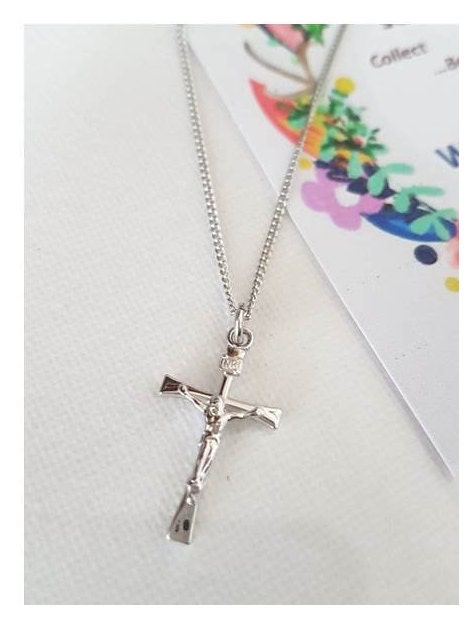 Gold Over Sterling Silver Crucifix Necklace/Sterling Cross for Ladies/Tutone Sterling Silver Cross Pendant/Children Sterling Cross pendant