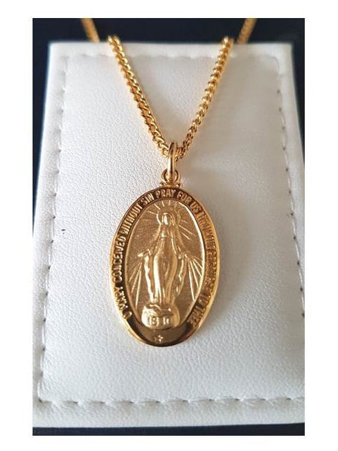 Sterling Silver Miraculous Medal,Medal of Our Lady Of Grace,Gold Over Sterling Silver Virgin Mary Necklace,Mother Mary Pendant in Gold