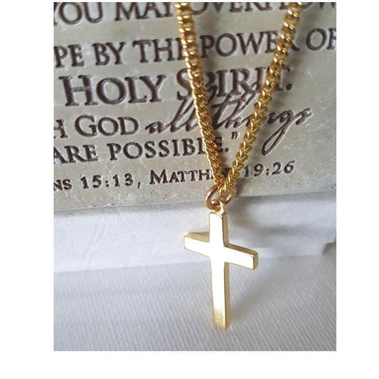 Gold Over Sterling Silver Cross/Gold On Sterling Silver Block Cross Necklace/Gold Cross On Heavy Chain for Men and Women/Sterling Cross