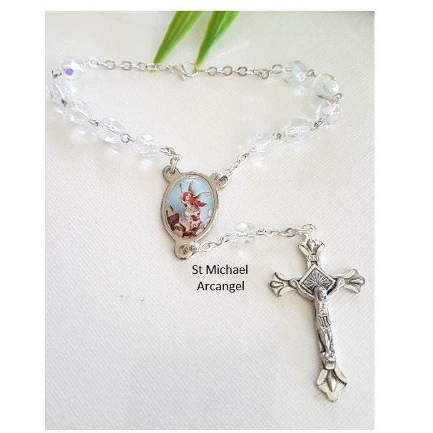 Car Rosary St Christopher and St Michael/Saint Christopher Auto Rosary/Saint Michael Auto Rosary/One Decade Crystal Rosary Bead for Vehicle