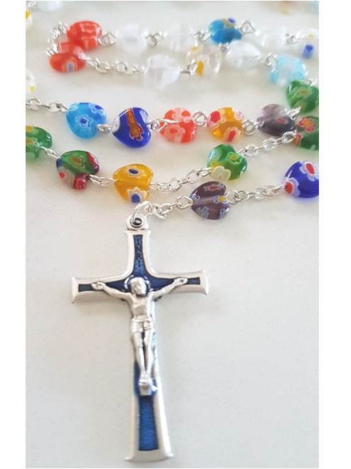Murano Glass Heart Rosary, Ladies and Girls Rosary,Italian Murano Heart Shape Beads, Colourful Rosary,First Communion & Confirmation Gifts