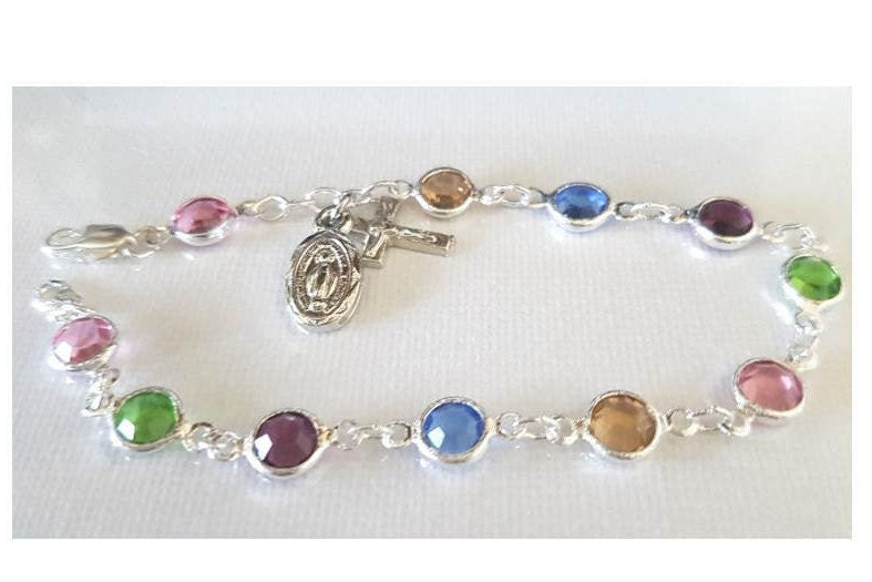Multi Colour Swarovski Crystal Bracelet/Swarovski Crystal Rosary Bracelet/ Rosary Bracelet made with Austrian Crystal/Birthstone Colours