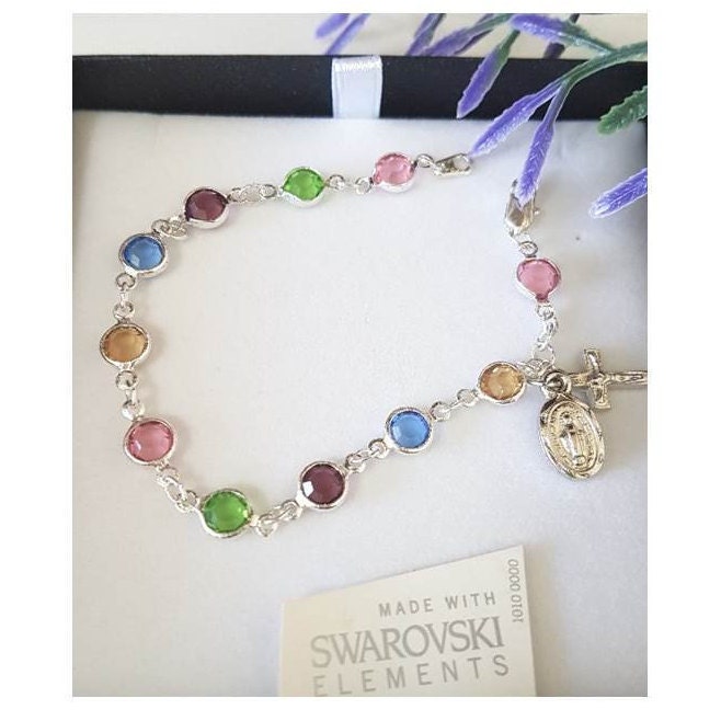Multi Colour Swarovski Crystal Bracelet/Swarovski Crystal Rosary Bracelet/ Rosary Bracelet made with Austrian Crystal/Birthstone Colours