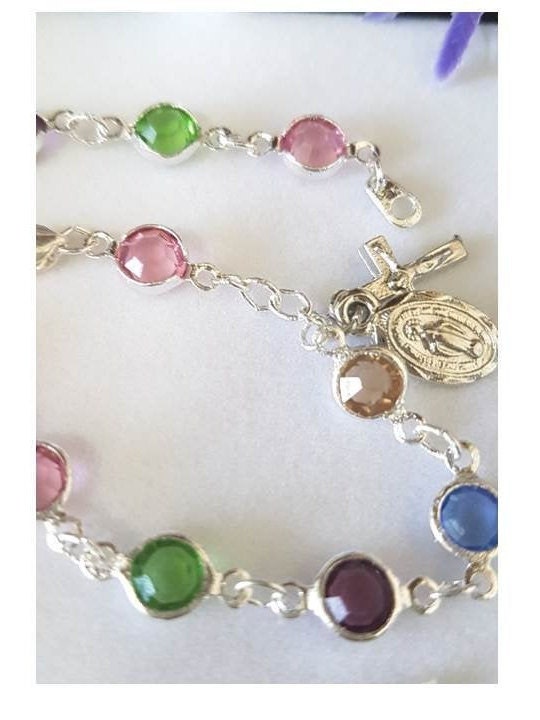 Multi Colour Swarovski Crystal Bracelet/Swarovski Crystal Rosary Bracelet/ Rosary Bracelet made with Austrian Crystal/Birthstone Colours