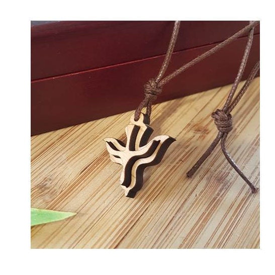 Olivewood Holy Spirit Pendant On Cord/Olive Wood Holy Spirit Necklace/Natural Wood Religious Necklace/Wood Confirmation Pendant/Wooden Gifts
