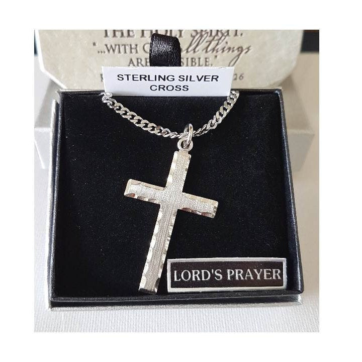 Lords Prayer Sterling Cross,Sterling Silver Protestant Cross,Silver Men Cross with Lords Prayer,Adult Big Cross Pendant