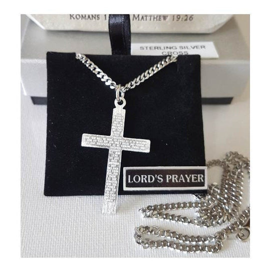 Lords Prayer Sterling Cross,Sterling Silver Protestant Cross,Silver Men Cross with Lords Prayer,Adult Big Cross Pendant