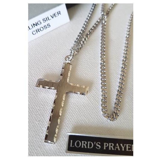 Lords Prayer Sterling Cross,Sterling Silver Protestant Cross,Silver Men Cross with Lords Prayer,Adult Big Cross Pendant