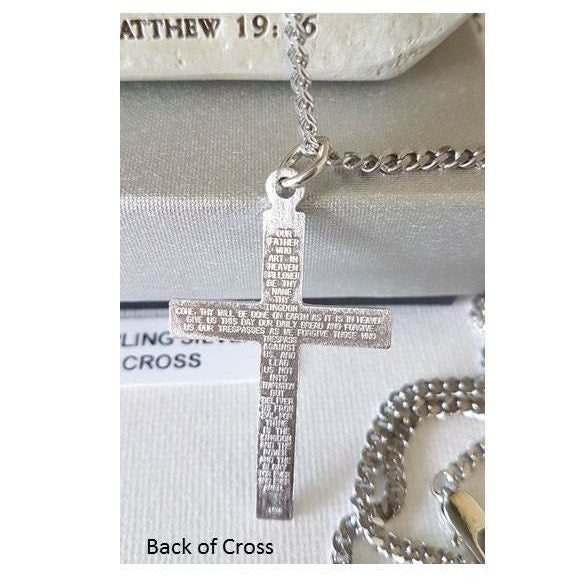 Lords Prayer Sterling Cross,Sterling Silver Protestant Cross,Silver Men Cross with Lords Prayer,Adult Big Cross Pendant