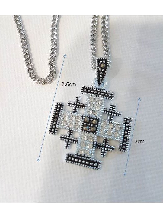 Sterling Jerusalem Cross, Marcasite & Crystal Jerusalem Cross, Ladies Cross Pendant, Genuine Stone Jewelry, Marcasite black Cross