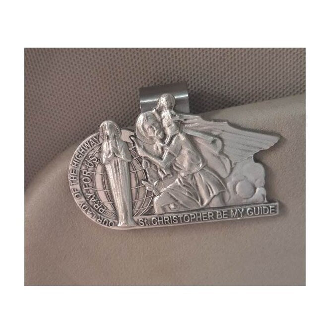 Car Visor Clip Lady Of Highway and St Christopher/ Saint Christopher and Our lady Of the Highway Pewter Car Visor Clip/Religious Auto Clip