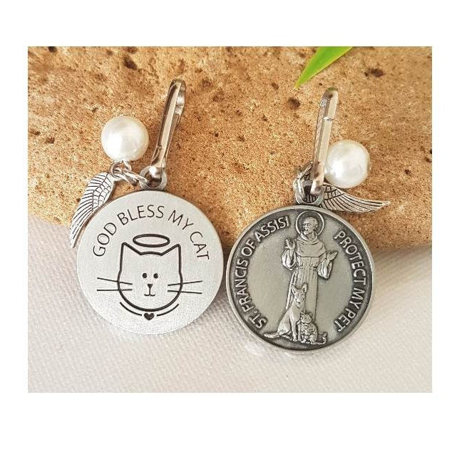 St Francis Dog and Cat Tag/God Bless My Dog Tag and Cat Tag/ St Francis Animal Clip Tag/Saint Francis Patron Saint For Animal Pet Medal