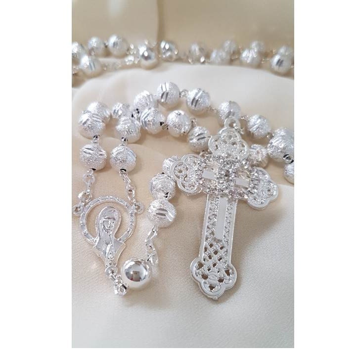 Wedding Rosary/Silver Bride's Rosary/ Cross with Unity Symbol Rosary/Filigree Cross with CZ Silver Beads Rosary for Bride and Bridegroom