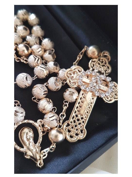 Gold Wedding Rosary,Wedding Rosary with Gold Beads and Clear CZ,Unity Cross Wedding Rosary,Bridal Rosary Gifts,Wedding Gifts