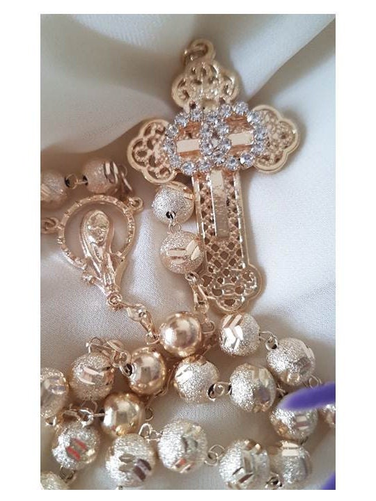 Gold Wedding Rosary,Wedding Rosary with Gold Beads and Clear CZ,Unity Cross Wedding Rosary,Bridal Rosary Gifts,Wedding Gifts