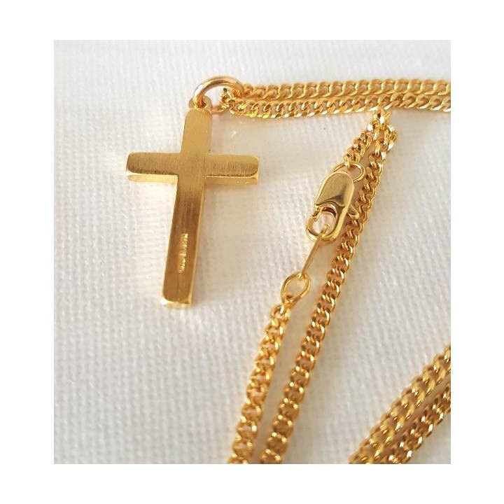 Gold Over Sterling Silver Cross/Gold On Sterling Silver Block Cross Necklace/Gold Cross On Heavy Chain for Men and Women/Sterling Cross