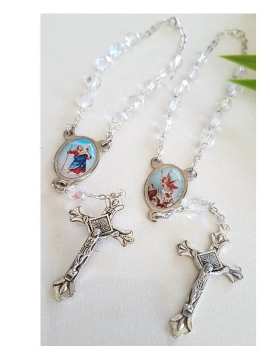 Car Rosary St Christopher and St Michael/Saint Christopher Auto Rosary/Saint Michael Auto Rosary/One Decade Crystal Rosary Bead for Vehicle