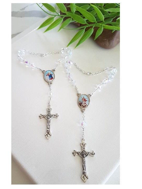 Car Rosary St Christopher and St Michael/Saint Christopher Auto Rosary/Saint Michael Auto Rosary/One Decade Crystal Rosary Bead for Vehicle
