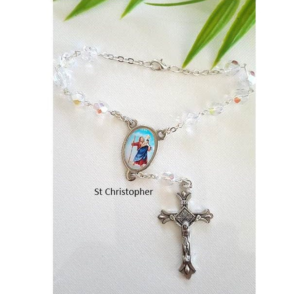 Car Rosary St Christopher and St Michael/Saint Christopher Auto Rosary/Saint Michael Auto Rosary/One Decade Crystal Rosary Bead for Vehicle