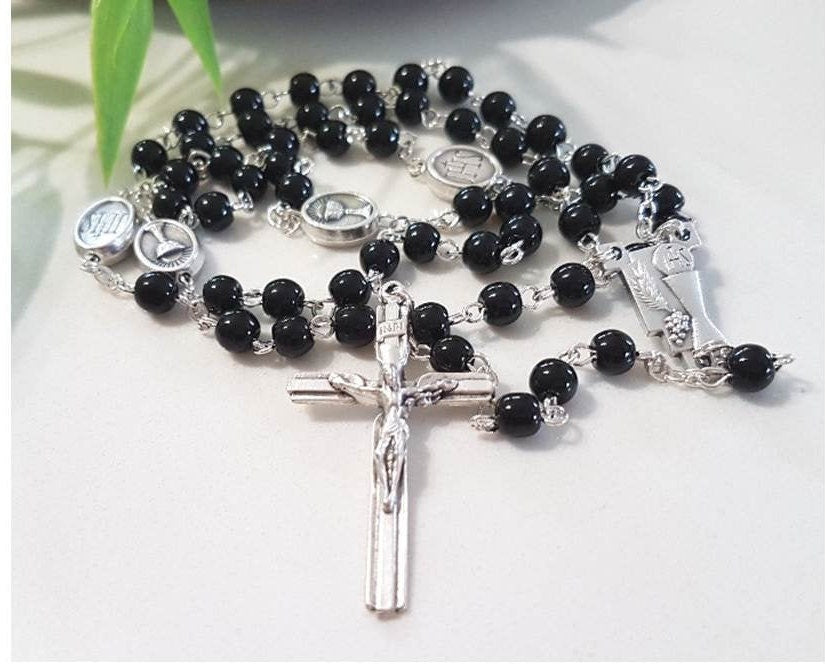 Holy Communion Rosary/First Communion Rosary/Black Glass Rosary For First Holy Communion/Communion Rosary with Chalice Boys and Girls