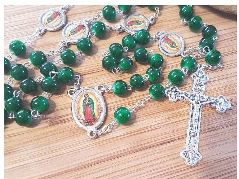 Our lady Guadalupe Rosary/Virgin Of Guadalupe Rosary/Green Marble Rosary/Patron Saint of America  and Mexico/Philippines Patron Saints