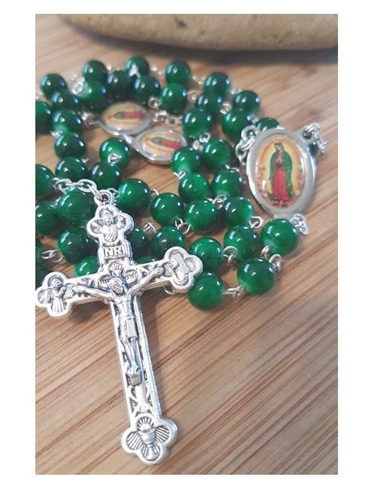 Our lady Guadalupe Rosary/Virgin Of Guadalupe Rosary/Green Marble Rosary/Patron Saint of America  and Mexico/Philippines Patron Saints