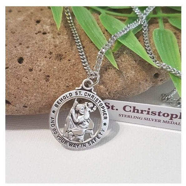 Men’s St Christopher Sterling Silver Necklace, Adult Sterling Saint Christopher, Patron Saint for Travellers, Silver Patron Saint Medal