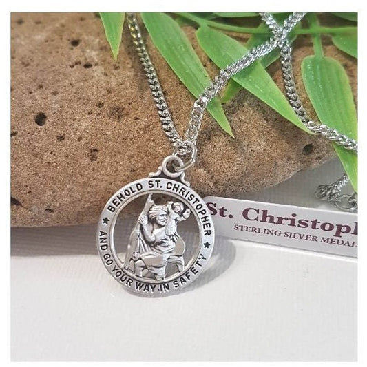 Men’s St Christopher Sterling Silver Necklace, Adult Sterling Saint Christopher, Patron Saint for Travellers, Silver Patron Saint Medal