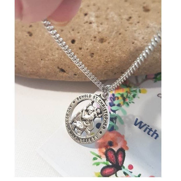 Men’s St Christopher Sterling Silver Necklace, Adult Sterling Saint Christopher, Patron Saint for Travellers, Silver Patron Saint Medal