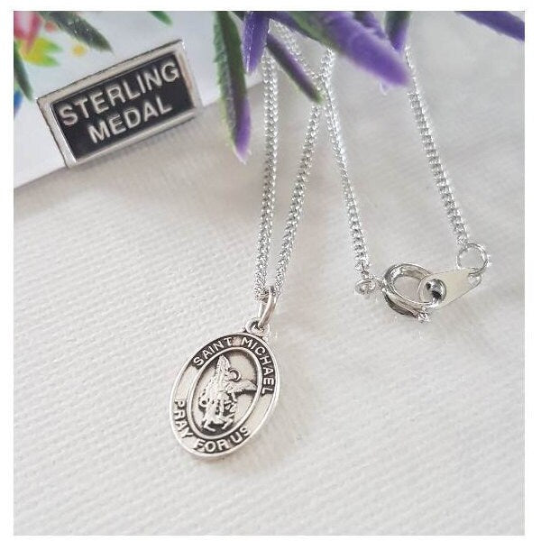 Mini Saint Michael Necklace, Mini St Christopher Medal ,Small St Michael Pendant for kids, Protection Saint for Baptism and Communion Gifts