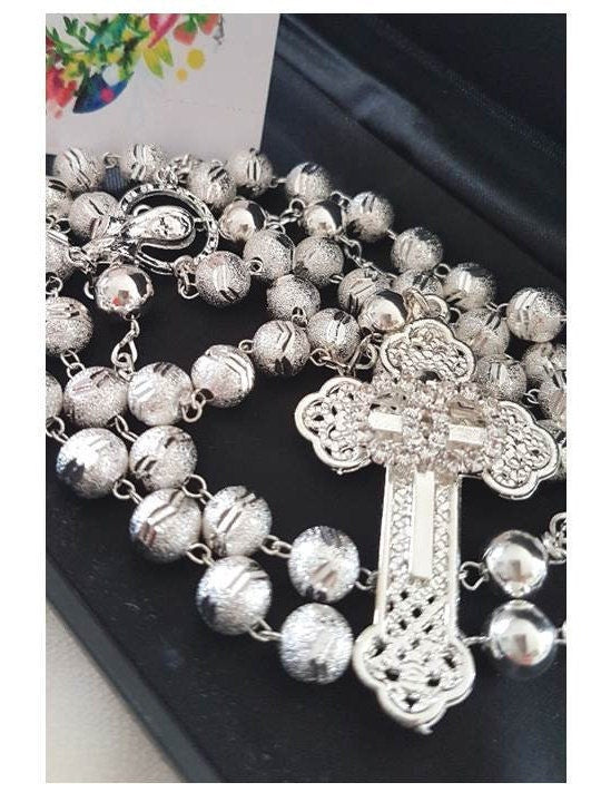 Wedding Rosary/Silver Bride's Rosary/ Cross with Unity Symbol Rosary/Filigree Cross with CZ Silver Beads Rosary for Bride and Bridegroom