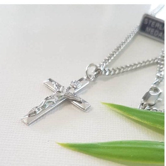Sterling Silver Solid Crucifix Pendant/Chapel Sterling Crucifix Necklace for Adults/Silver Crucifix Pendant for Confirmation, Graduation