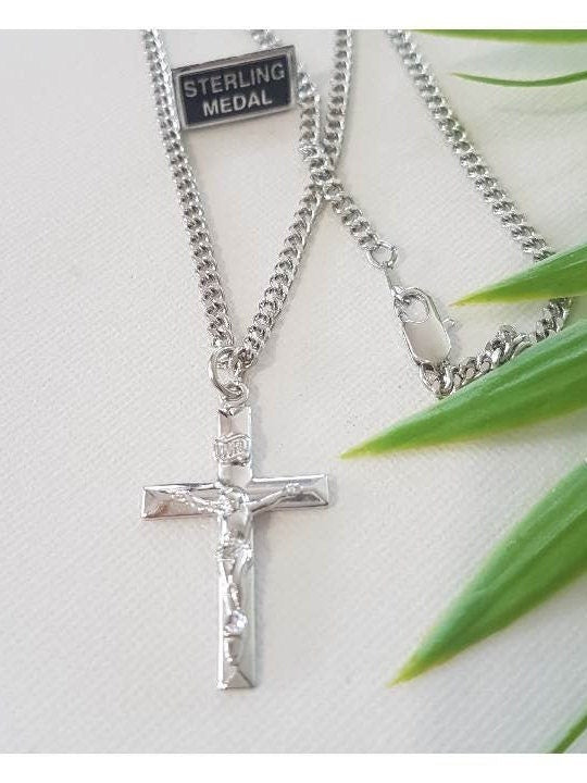 Sterling Silver Solid Crucifix Pendant/Chapel Sterling Crucifix Necklace for Adults/Silver Crucifix Pendant for Confirmation, Graduation