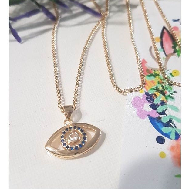Gold Filled Evil Eye with Sapphire CZ Necklace,14K Gold Filled Evil Eye Pendant, Ladies Lucky Eye Necklace, Gold Evil Eye Jewelry