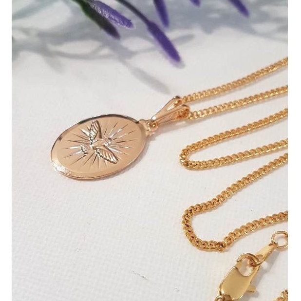Gold Filled Holy Spirit Oval Pendant,18K Gold Filled Holy Spirit Necklace, Holy Ghost Gold Charm,Unisex Christian Pendant,Confirmation Gift