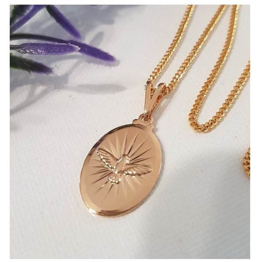 Gold Filled Holy Spirit Oval Pendant,18K Gold Filled Holy Spirit Necklace, Holy Ghost Gold Charm,Unisex Christian Pendant,Confirmation Gift