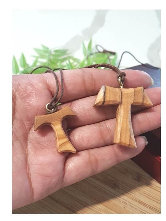 Olivewood Tau Cross,Tau Cross Corded Olive Wood Necklace,Franciscan Cross Pendant,Boys and Girls Wood Cross,Men Wood Cross Corded Necklace