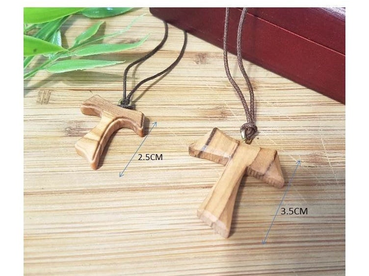 Olivewood Tau Cross,Tau Cross Corded Olive Wood Necklace,Franciscan Cross Pendant,Boys and Girls Wood Cross,Men Wood Cross Corded Necklace