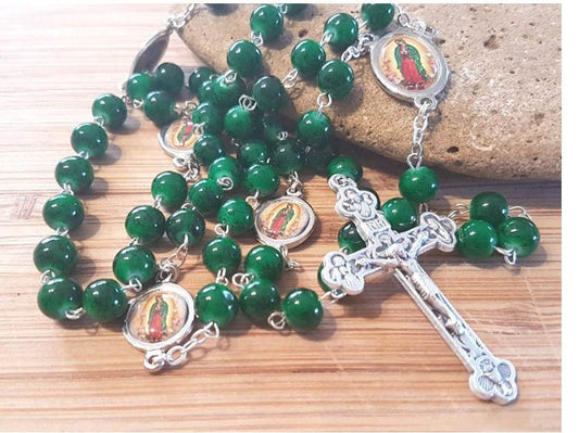 Our lady Guadalupe Rosary/Virgin Of Guadalupe Rosary/Green Marble Rosary/Patron Saint of America  and Mexico/Philippines Patron Saints
