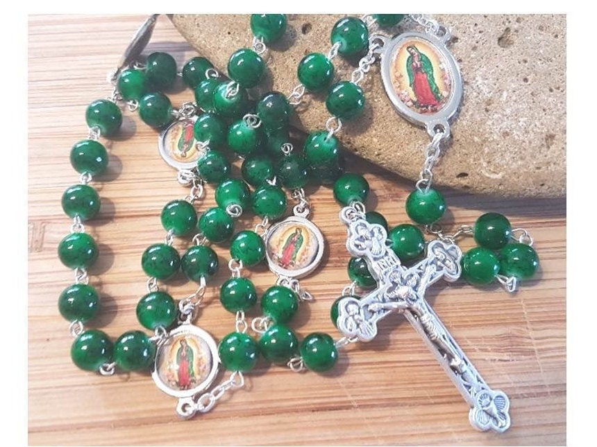 Our lady Guadalupe Rosary/Virgin Of Guadalupe Rosary/Green Marble Rosary/Patron Saint of America  and Mexico/Philippines Patron Saints