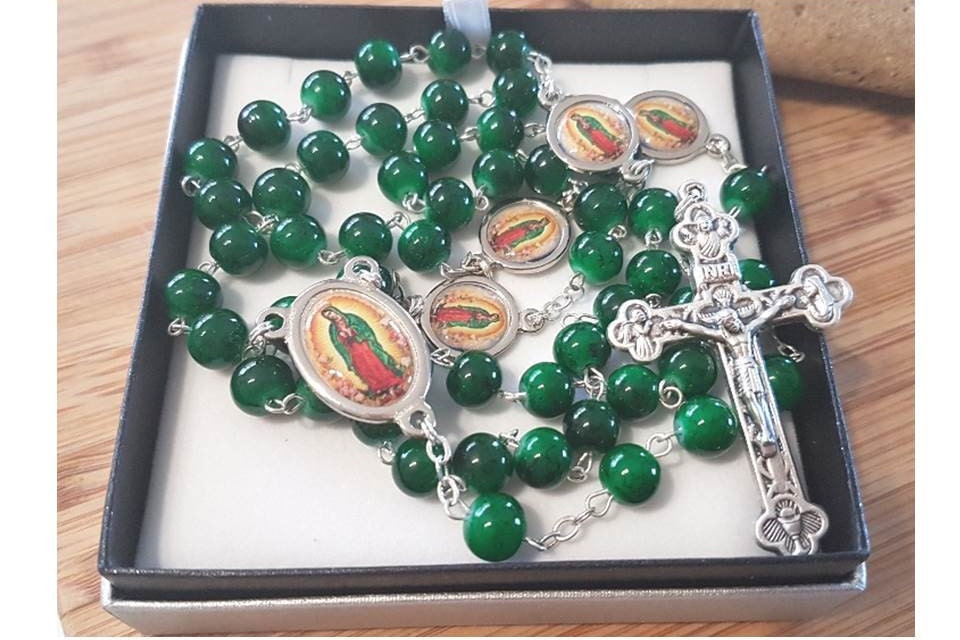Our lady Guadalupe Rosary/Virgin Of Guadalupe Rosary/Green Marble Rosary/Patron Saint of America  and Mexico/Philippines Patron Saints